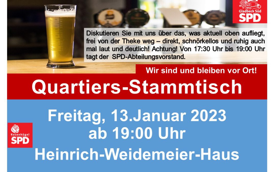 Nächster Quartiersstammtisch am 13.Januar 2023